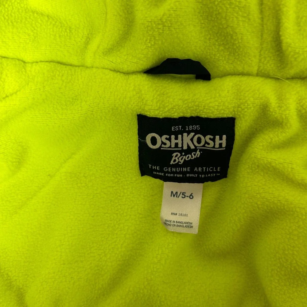 OshKosh Bgosh Puffer Jacket Kids M 5-6 Blue Colorblock‎ Faux Fur Hood